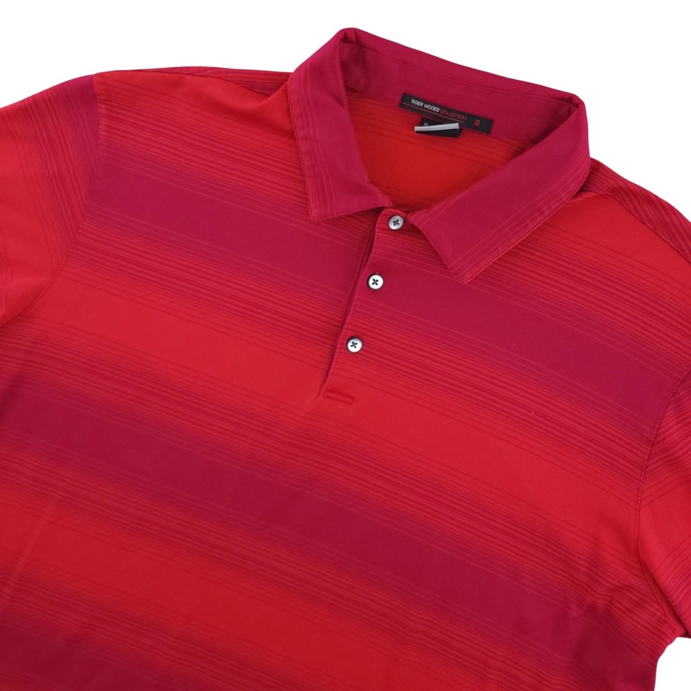 Nike Dri-FIT Tiger Woods Polo Shirt Mens XL Red Stripe‎ Golf Performance Top